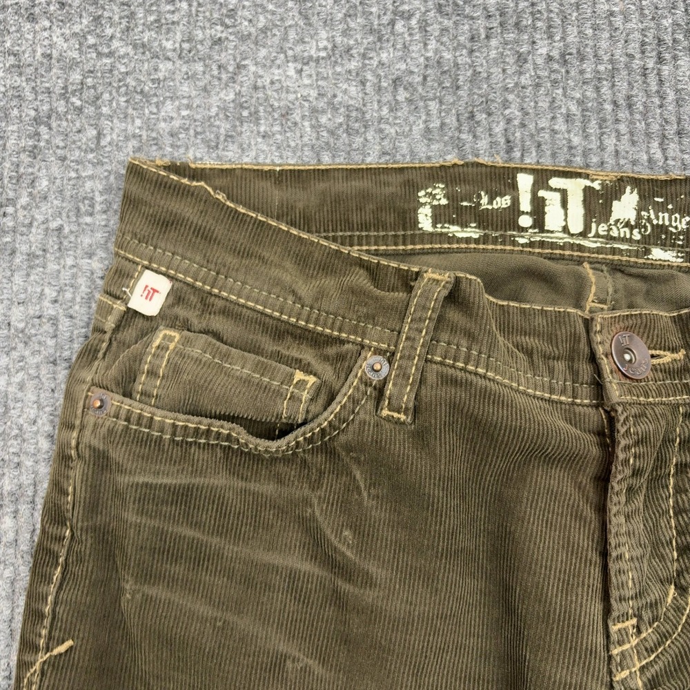 iT Jeans Corduroy Pants Womens 27 Olive Green Flare Low Rise Hottie Y2K Boho - Picture 3 of 10